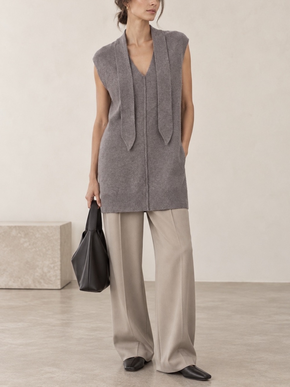 L’Academie Gray Knit Long Top Size S